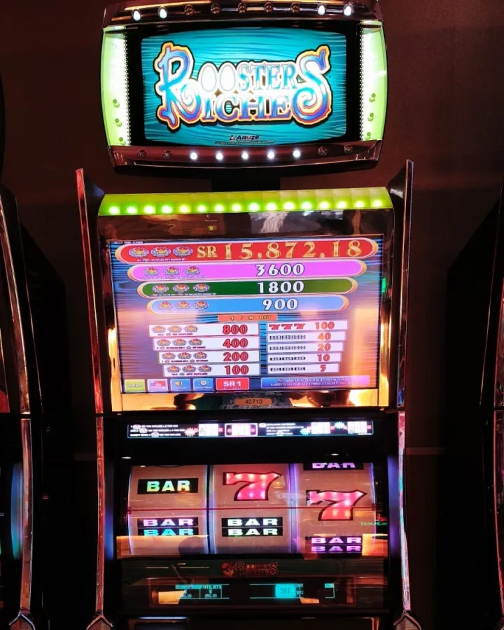 The Roosters Riches machine on the Victoria Casino floor